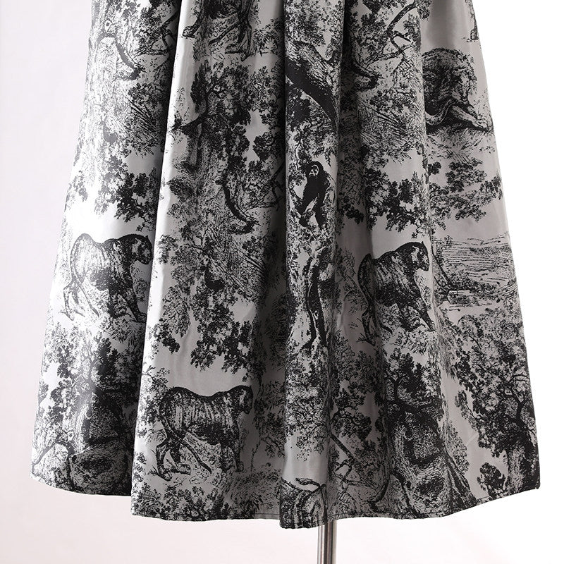 Retro jacquard half-length dress