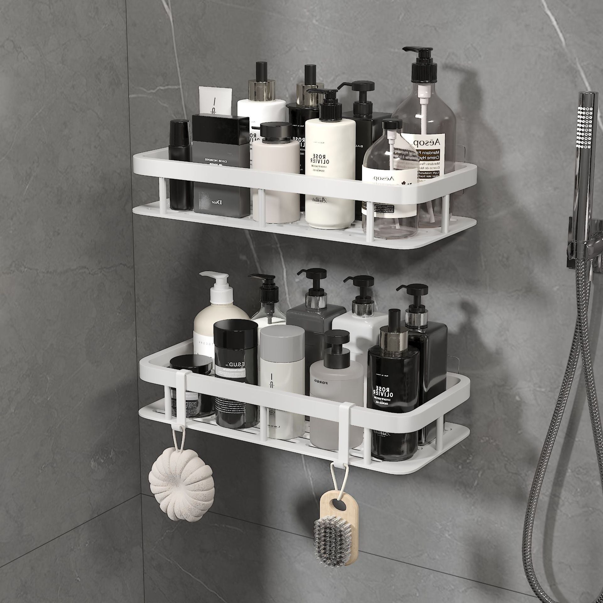 No-drill bathroom storage rack