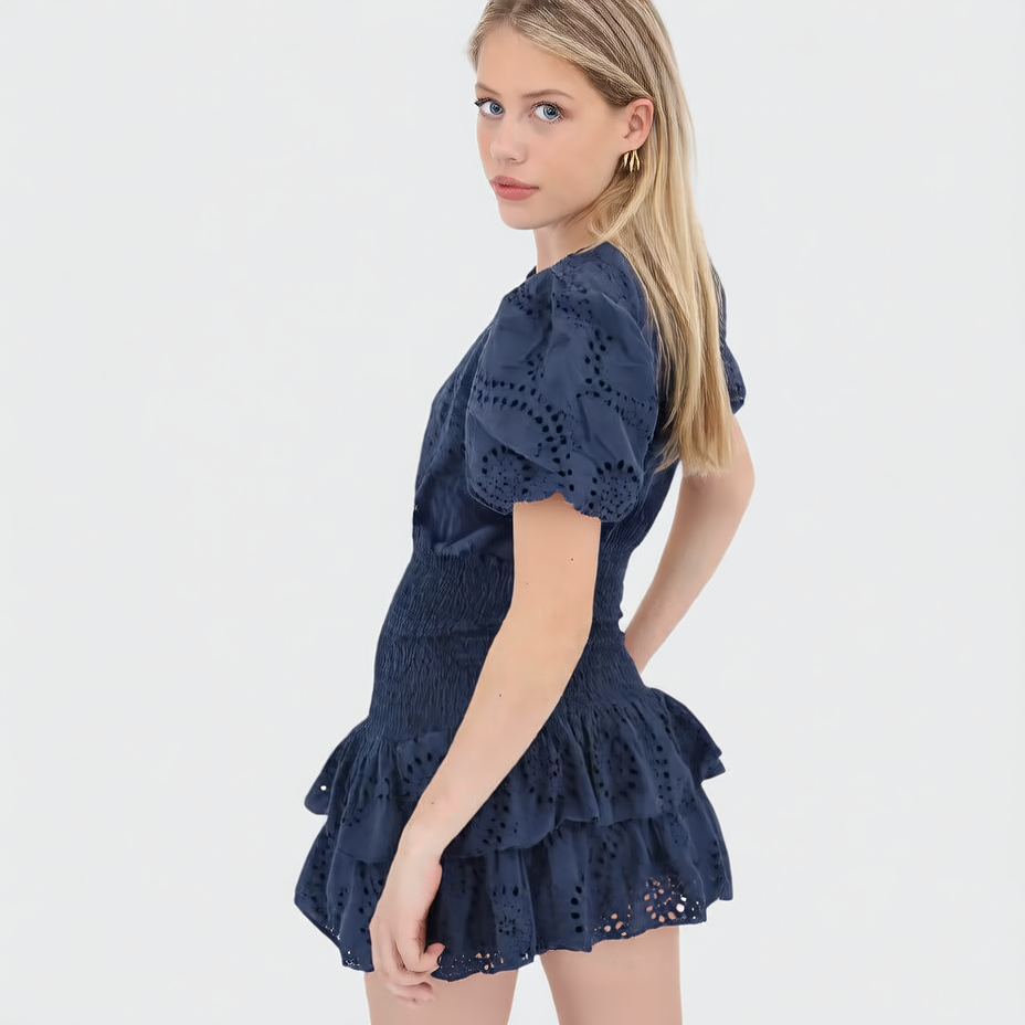 Floral Embroidery Tiered Strapless Dress