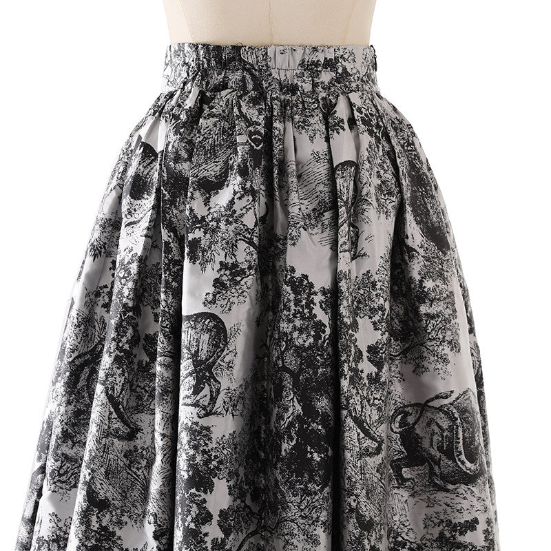 Retro jacquard half-length dress