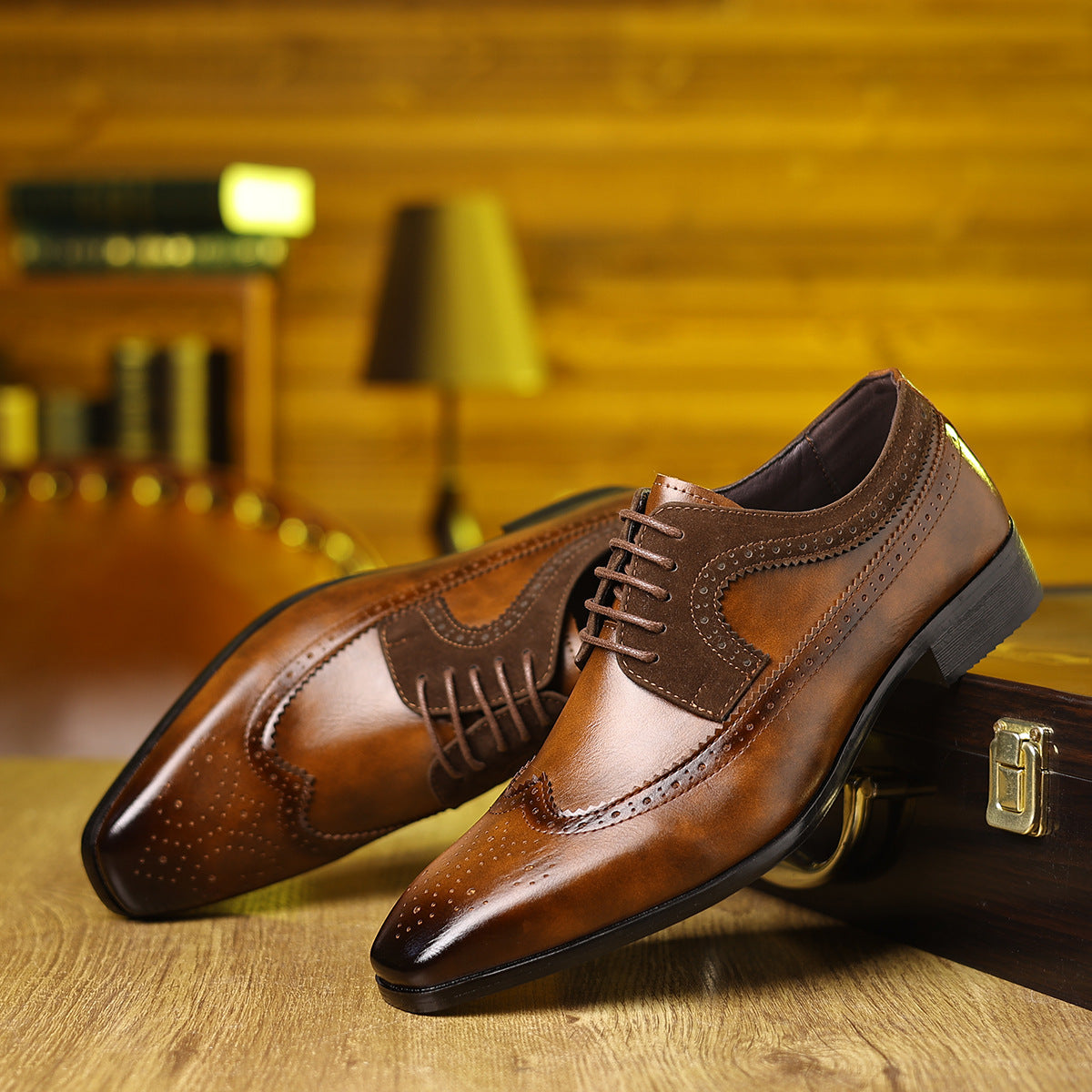 Men's business casual pointed-toe leather shoes