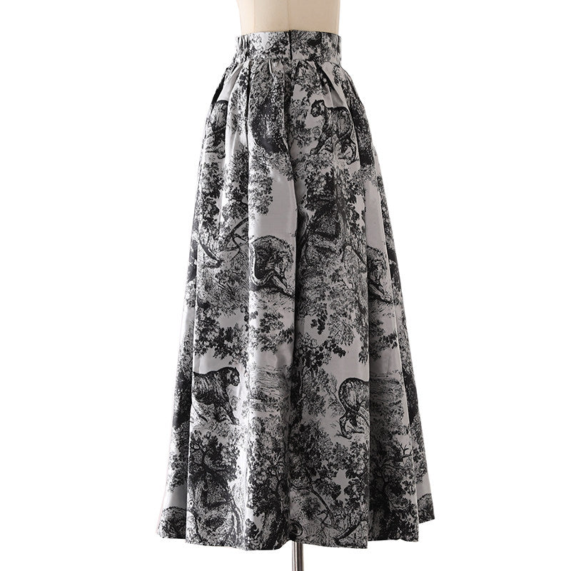 Retro jacquard half-length dress