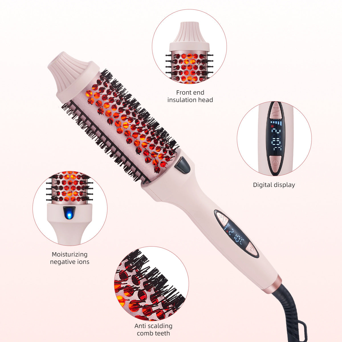 Fluffy straightening and curling hair brush