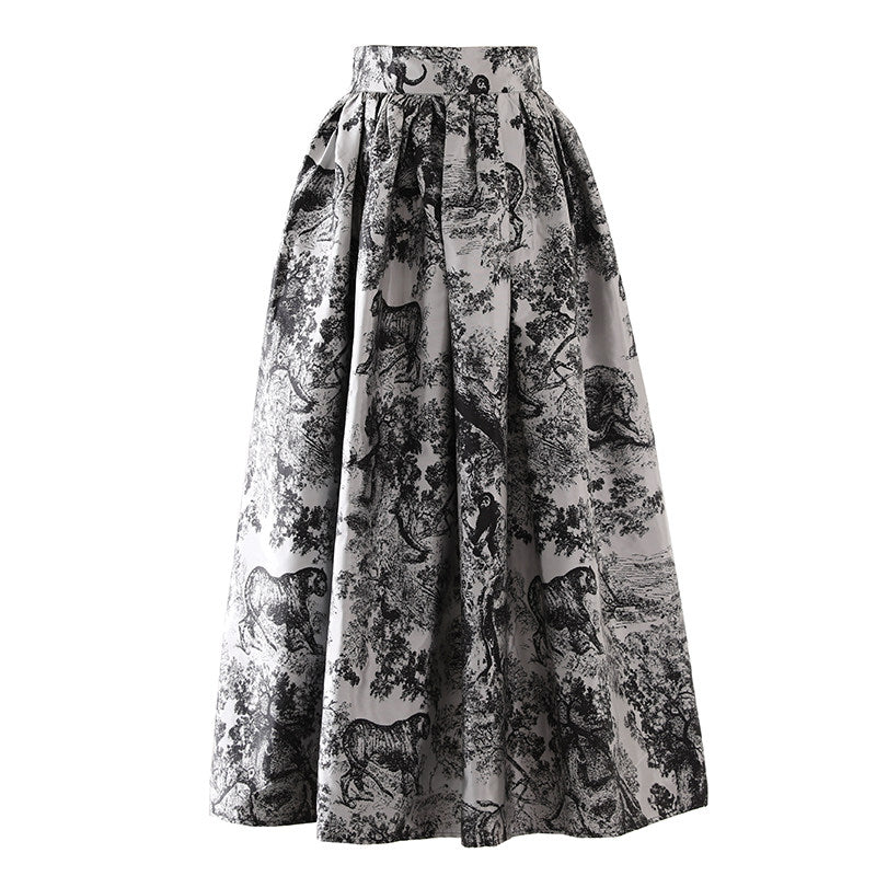 Retro jacquard half-length dress