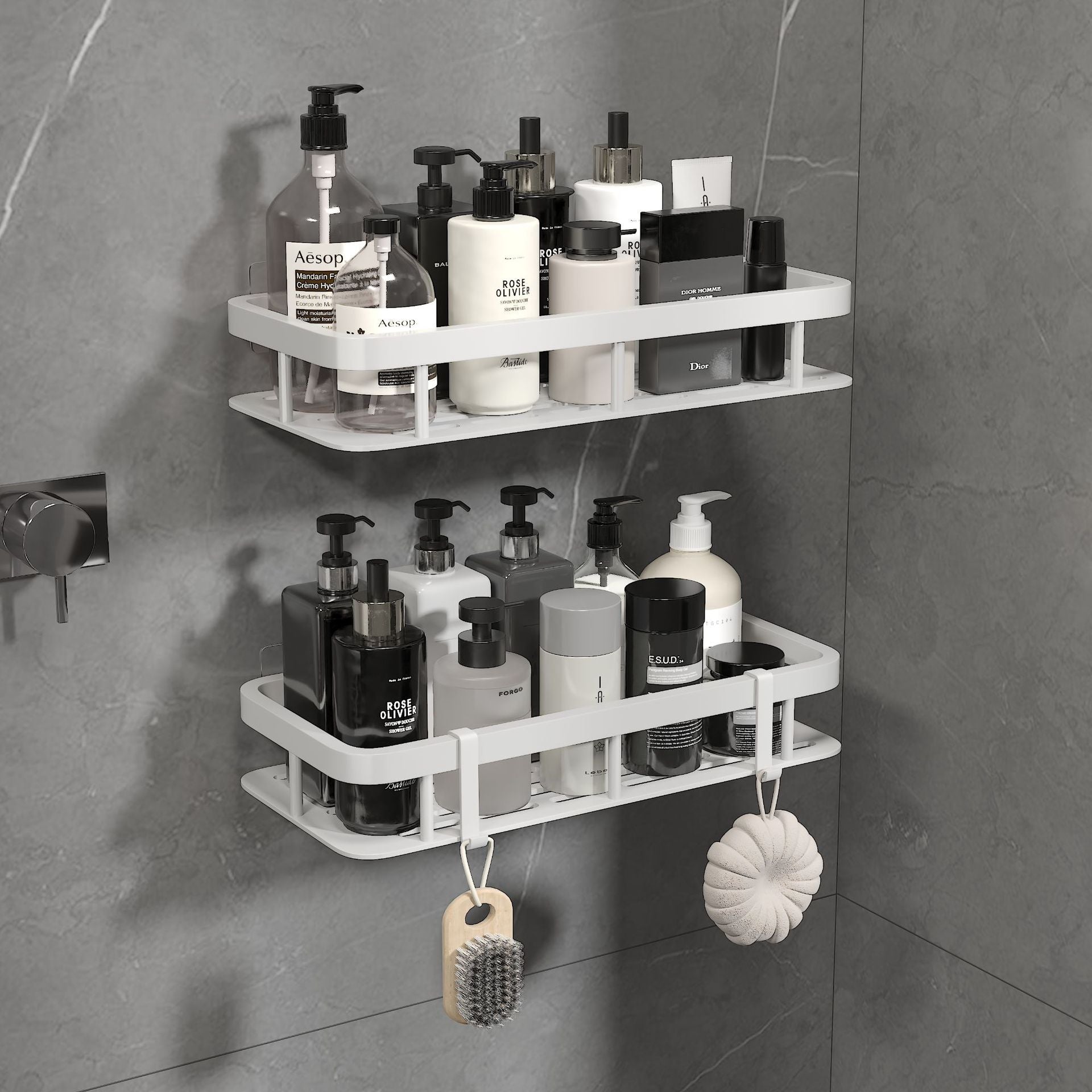 No-drill bathroom storage rack