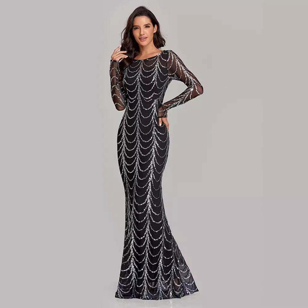 Elegant Sequin Fishtail Evening Dress