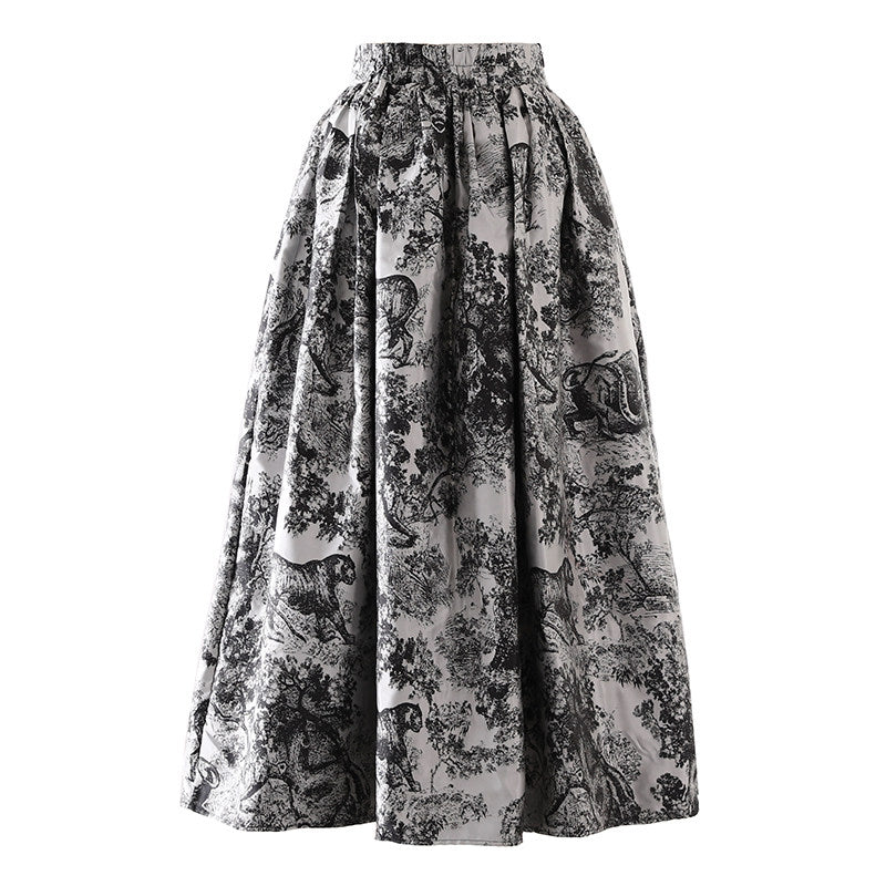 Retro jacquard half-length dress